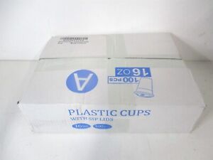 16 oz Crystal Clear Disposable Plastic Cups With Sip Through Lids - Pack of 100