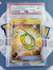 Pokémon Sun & Moon Burning Shadows Gold Secret Rare Escape Rope 163 PSA 9 Mint