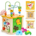 Wooden Baby Toys Activity Cube 6-in-1 Play Center Bead Maze Animal Shape Sort...