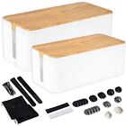 Cable Management Box, 2 Pack - White Cord Organizer with Wood Top