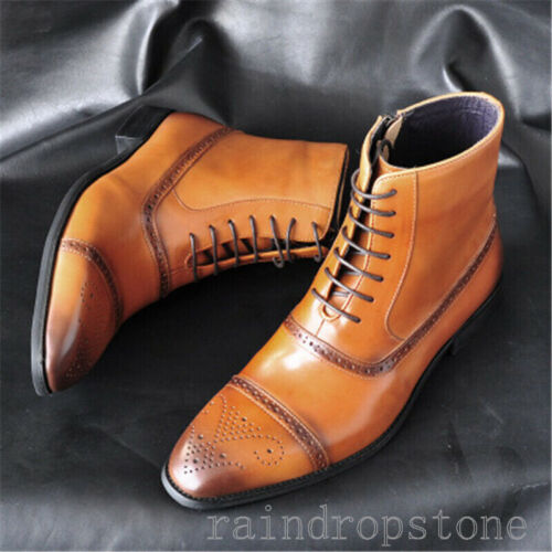 Men Ankle Boots Dress Boots Pointed Toe Carved Casual Leather Shoes Men Boots