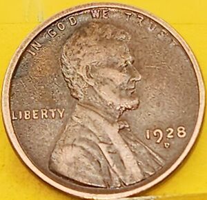 1928 D Very Fine Lincoln Wheat Cent Copper Penny. Nice & Brown. FREE SHIPPING!