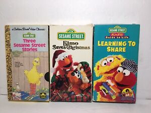 3 Sesame Street Stories, Learning To Share, & Elmo Saves Christmas 3 VHS Tapes