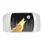 Gold Wolf Moon Ring For Men Punk Fashion Silver Black Night Rings Size 6