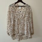 Cabi 4156 Long Sleeve Couplet Floral Cream Blouse Tank Top 2 Piece Size M
