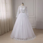Elegant Wedding Dresses O Neck Long Sleeves Beading Applique A Line Bride Gown