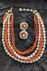 Vintage SCHIAPARELLI Faceted Lava Ice and glass beads NECKLACE AND EARRINGS SET