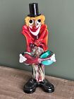 Murano Glass 10.5” Hand Blown Multicolored Clown Figurine With Guitar From Italy
