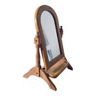 Vintage Solid Wood Tabletop Shaving Stand Vanity Tray Swivel Oval Mirror 13.75