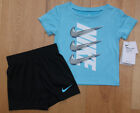 Nike Baby Boy T-Shirt & Shorts Set ~ Aqua Blue, Black, Gray & White ~ DRI-FIT ~