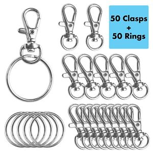 50Pack Metal Swivel Lobster Claw Clasp Lanyard Snap Hook 1.25”x0.5” w/ 50 Rings