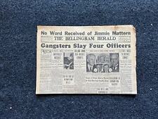 Authentic KC Massacre 1933 Newspaper, John Dillinger Fbi, Kansas City Memorabil