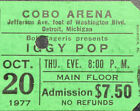 Iggy Pop Concert Ticket October 20, 1977 Cobo Arena Detroit Looks Unused Punched