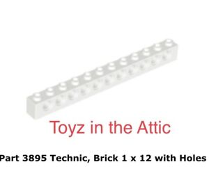 Lego 1x 3895 White Technic, Brick 1 x 12 with Holes 6972