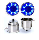 2X Blue LED Stainless Steel Cup Drink Holder with Drain & LED Car Boat RV Camper
