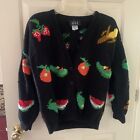 Vintage DBL Embroidered Sweater Ladies Fruits/Vegs Size Medium Cropped Rare