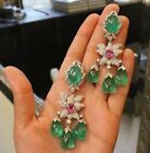 925 Sterling Silver Dangle Earrings Green cabochon Gorgeous Women Jewelry