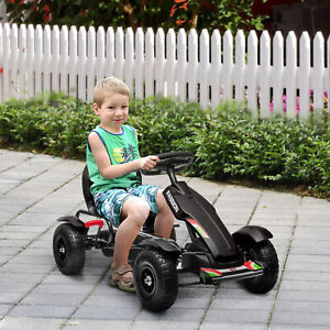 Aosom Kids Pedal Go Kart w/ Adjustable Seat, Rubber Wheels, Black