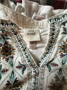 KNOX ROSE Women's White Embroidered Sleeveless Babydoll Top Size XL