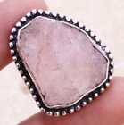 Gorgeous Rough Rose Quartz 925 Silver Plated Handmade Ring of US Size 7 Ethnic