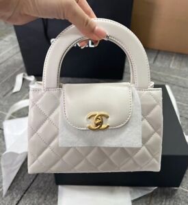 New Authentic CHANEL 23k KELLY CALFSKIN QUILTED WHITE NANO SHOPPING SMALL BAG
