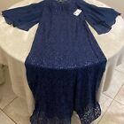 Slny Womens Navy Blue Sequin Lace Overlay Flutter Sleeve Maxi Dress Size 6