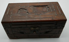 New ListingAntique Wood Box Carved Ornate Hinged w/ Oriental Ship Keepsake Jewelry Trinket