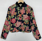 COLDWATER CREEK Top 8 Rayon Floral Crop Button Front Long Sleeve Pink Black USA