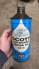 RARE VINTAGE ONE QUART STEEL, EMPTY Scott OUTBOARD OIL conetop CAN