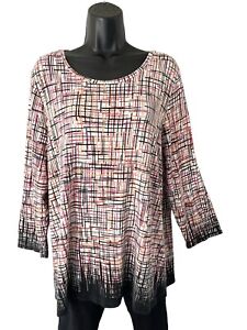 Investments Top Women 1X Stretch Knit Multicolor Abstract 3/4 Sleeve Plus Blouse
