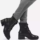 Sorel Cate Lace Up Mid Heel Boots Black Leather Block Heel Waterproof Winter