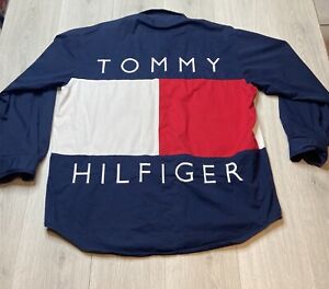 Vintage Tommy Hilfiger Mens Big Flag Spell Out Button Down 90s Y2K Logo XL