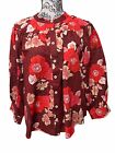 Porridge Anthropologie Burgundy & Red Floral Puff Sleeve Blouse Top Size X-Large