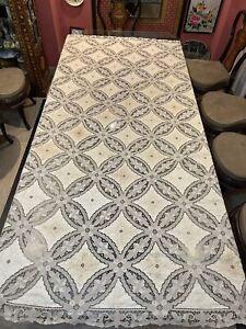 Vintage French Point de Venise lace tablecloth AntiqueTambour Doily lace 102x90