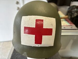 US Army Vietnam War Period M1 Helmet Liner with Painted Medic's Cross on Front