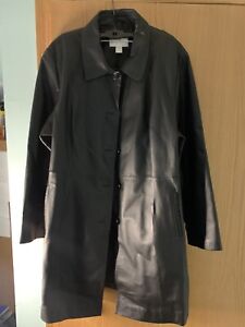 Worthington Black Leather Button Down Trench Coat Women’s Size 2X