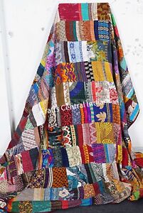 Indian handmade silk patchwork kantha quilt bohemian bedspread Blanket Throw
