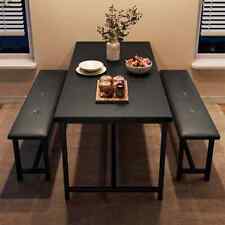 Dining Set for 4 Wood Top Table and 2 PU Leather Upholstered Bench Small Kitchen