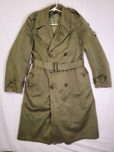 Vintage US Army Military Trench Wool Removable Liner Overcoat Mens Regular Small