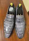 Handmade men shaded Grey crocodile dress shoes, slip on moccasin shoes for mens