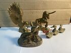 Vintage Lot ( 4 ) Solid Brass Figurines Eagle Unicorn 3 Ducks & Deer & Mommy