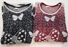 LOT OF 2 WOMENS SWEATERS BLACK WITH WHITE BOWS BURGUNDY WITH WHITE BOWS SIZE XL