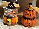 JOHANNA PARKER Halloween Fall Owl & Pumpkin Jack O Lantern Salt & Pepper Shaker