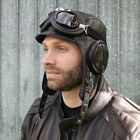 Black Leather Aviator Helmet Pilot Hat Cap Goggles Steampunk For Men and Women
