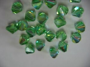 Bicone Vintage Green Crystal   24 Loose Beads   10 x 10.5mm