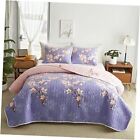 Flowers Quilt Set Floral Bedspread Coverlet Pink Red Full / Queen Purple