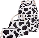 School Backpack Set for Teen Girls Boys, Bookbags with Lunch Box Cow Print