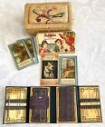Vintage Sewing Basket Organizer Box Kit with 6 Advertising Needle Packages