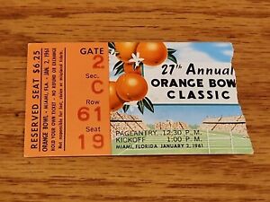 1961 Missouri Vs Navy Orange Bowl Classic College Football Ticket Stub