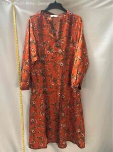 Tory Burch Womens Orange Floral Lyonnaise Long Sleeve Midi A-Line Dress Size 16